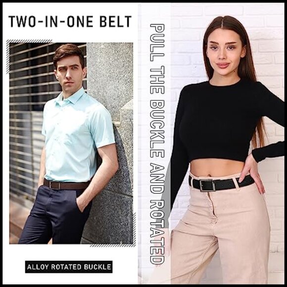 Reversible PU Leather Belt with Rotated Buckle for Women main image 7